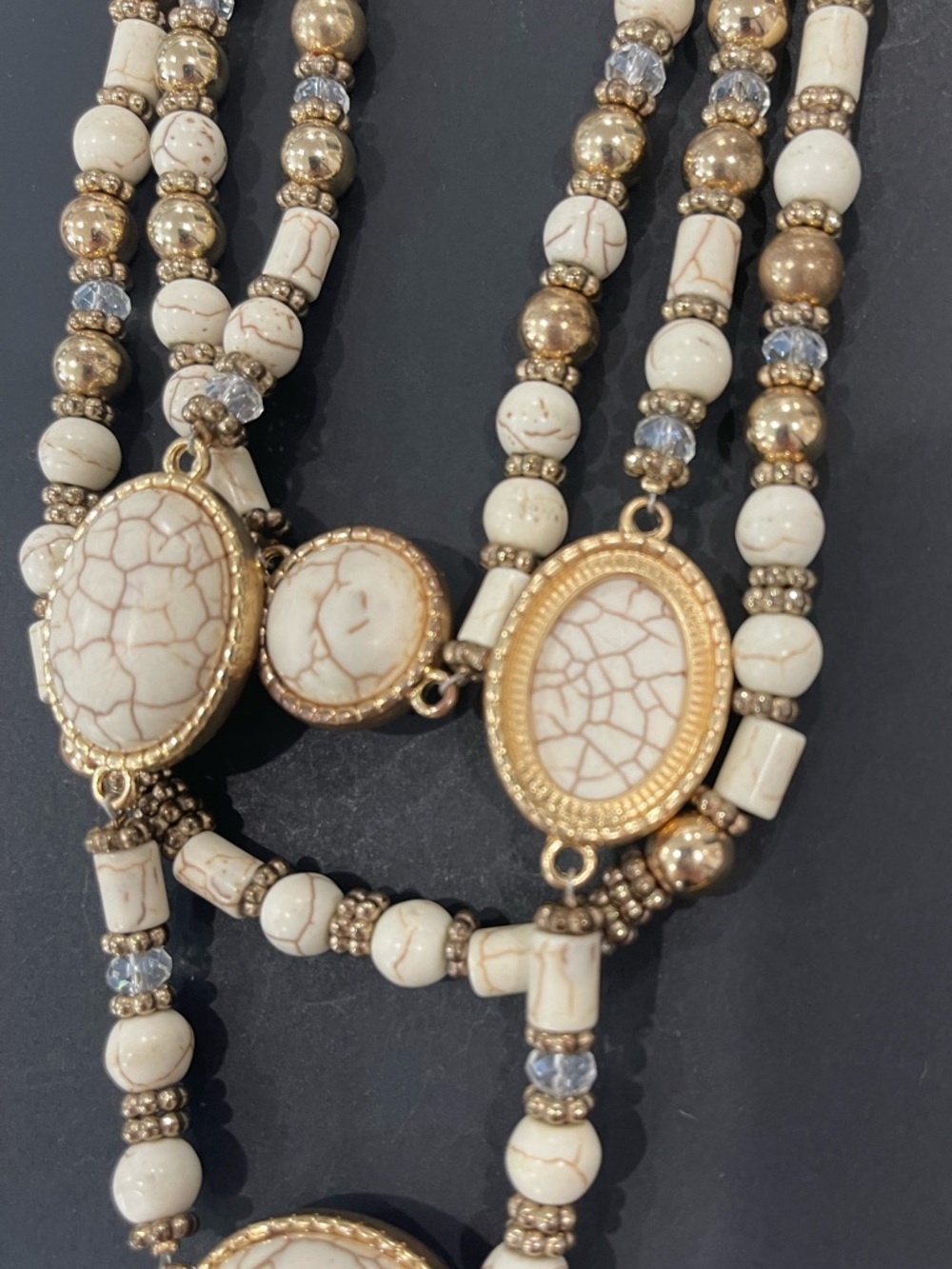 Multi-Strand White and Gold Pendant Necklace - Women Jewelry - Picture 4 of 4